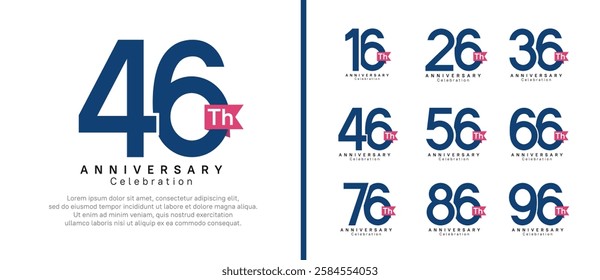 anniversary logo set. vector design blue color with pink ribbon can be use for celebration event