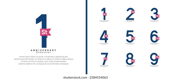anniversary logo set. vector design blue color with pink ribbon can be use for celebration event