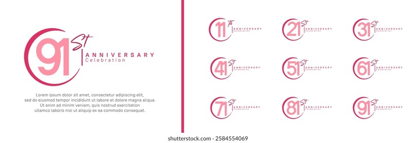 anniversary logo set. vector design pink color for celebration event