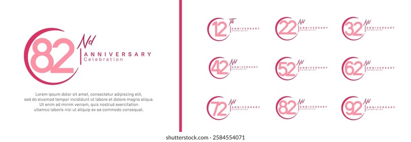 anniversary logo set. vector design pink color for celebration event