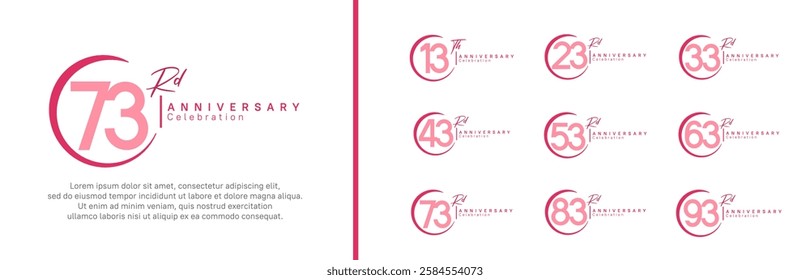 anniversary logo set. vector design pink color for celebration event