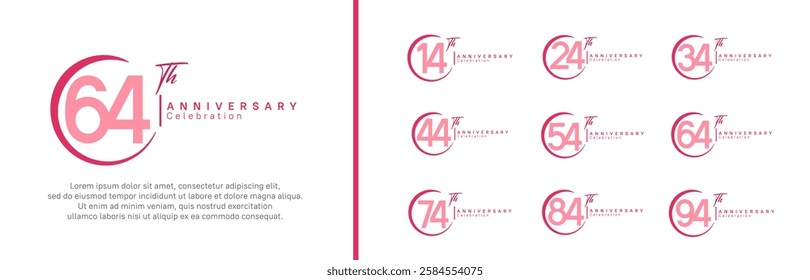 anniversary logo set. vector design pink color for celebration event