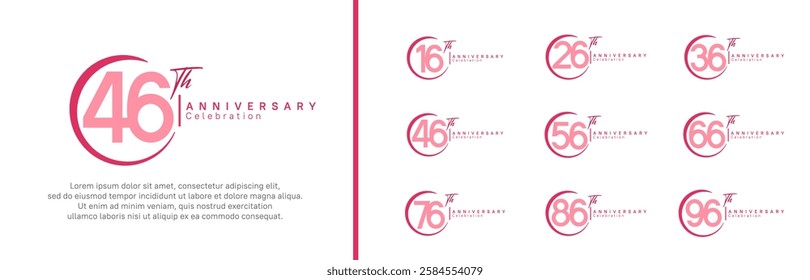 anniversary logo set. vector design pink color for celebration event