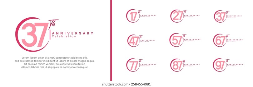 anniversary logo set. vector design pink color for celebration event