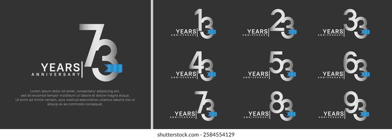 anniversary logo set. vector design silver color and blue ribbon can be use for celebration event