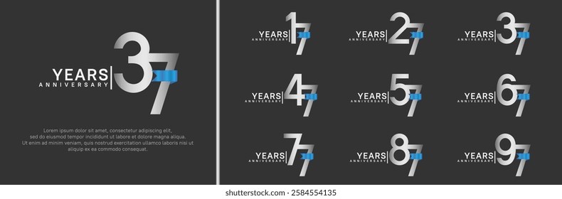 anniversary logo set. vector design silver color and blue ribbon can be use for celebration event