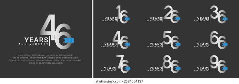 anniversary logo set. vector design silver color and blue ribbon can be use for celebration event