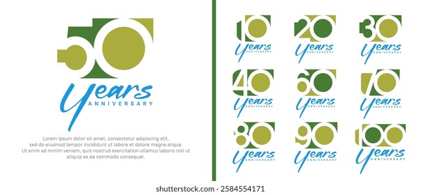 anniversary logo set. vector design green color can be use for celebration moment