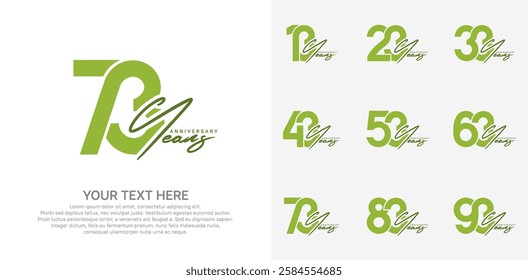 Anniversary logo set vector design, green color for celebration event