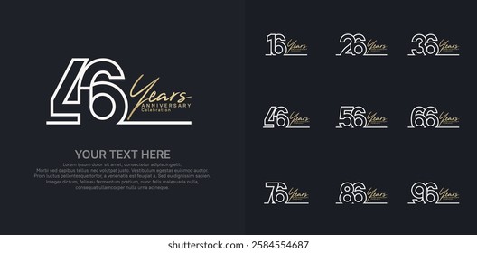 Anniversary logo set vector design, gold and silver color for celebration event