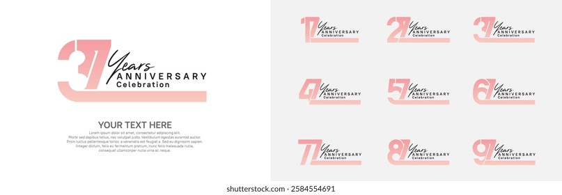 Anniversary logo set vector design, pink color for celebration event