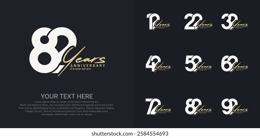 Anniversary logo set vector design, white and gold color for celebration event