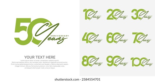 Anniversary logo set vector design, green color for celebration event