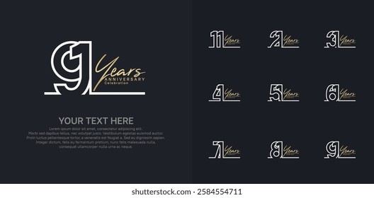 Anniversary logo set vector design, gold and silver color for celebration event