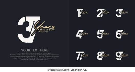 Anniversary logo set vector design, white and gold color for celebration event