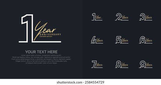 Anniversary logo set vector design, gold and silver color for celebration event