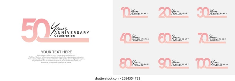 Anniversary logo set vector design, pink color for celebration event