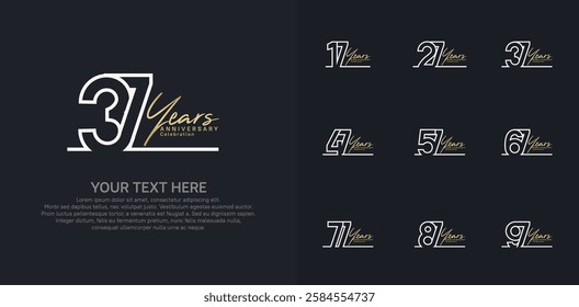 Anniversary logo set vector design, gold and silver color for celebration event