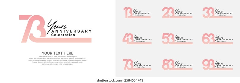 Anniversary logo set vector design, pink color for celebration event