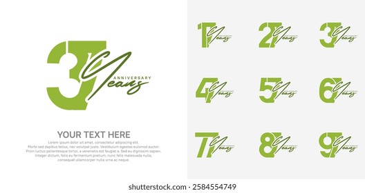 Anniversary logo set vector design, green color for celebration event