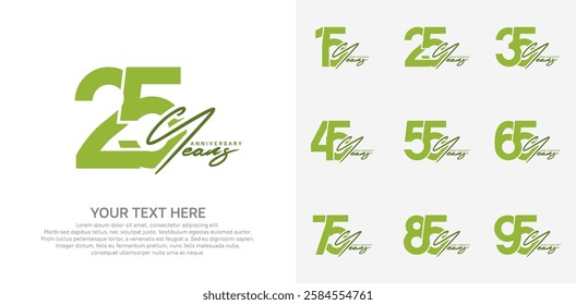 Anniversary logo set vector design, green color for celebration event