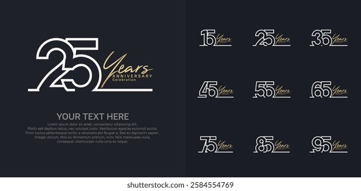 Anniversary logo set vector design, gold and silver color for celebration event