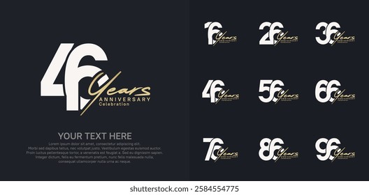 Anniversary logo set vector design, white and gold color for celebration event