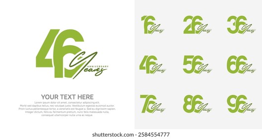 Anniversary logo set vector design, green color for celebration event