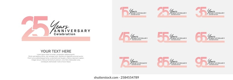 Anniversary logo set vector design, pink color for celebration event