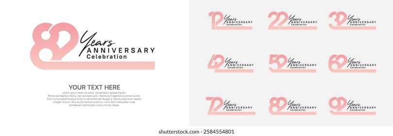 Anniversary logo set vector design, pink color for celebration event