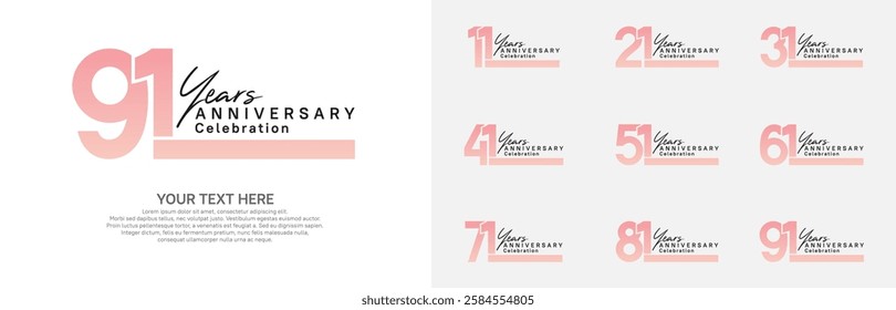 Anniversary logo set vector design, pink color for celebration event