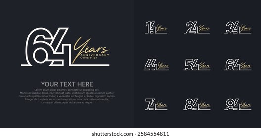 Anniversary logo set vector design, gold and silver color for celebration event