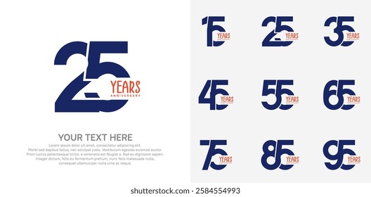 Anniversary logo set vector design, blue color for celebration event