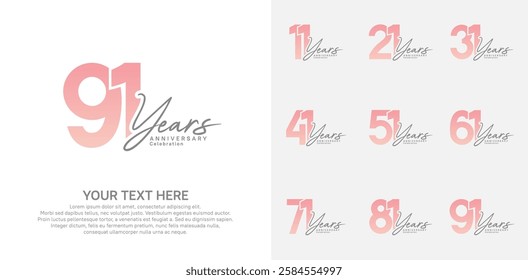 Anniversary logo set vector design, pink color for celebration event