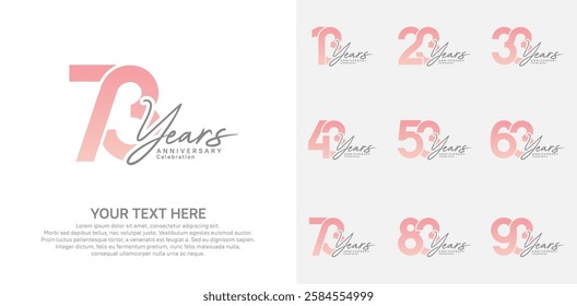 Anniversary logo set vector design, pink color for celebration event