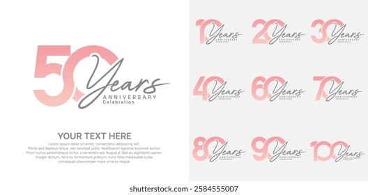 Anniversary logo set vector design, pink color for celebration event