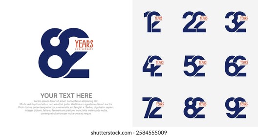 Anniversary logo set vector design, blue color for celebration event