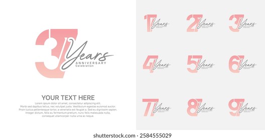 Anniversary logo set vector design, pink color for celebration event