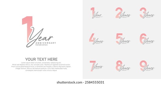 Anniversary logo set vector design, pink color for celebration event
