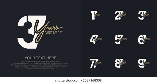 Anniversary logo set vector design, brown and white color for celebration event