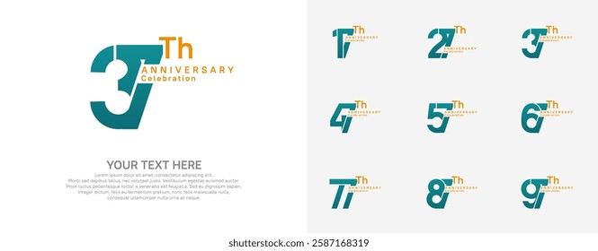 Anniversary logo set vector design, green and orange color for celebration event