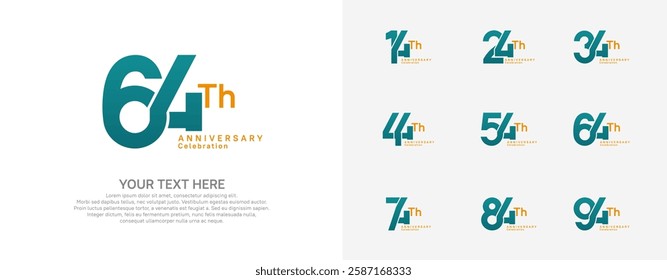 Anniversary logo set vector design, green and orange color for celebration event