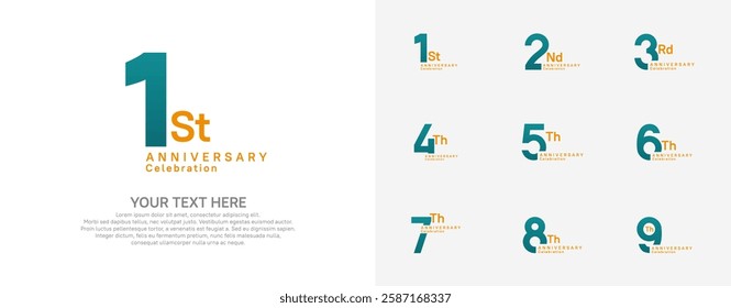 Anniversary logo set vector design, green and orange color for celebration event