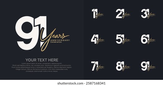 Anniversary logo set vector design, brown and white color for celebration event