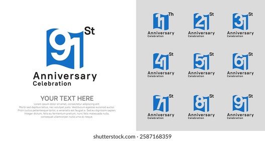 Anniversary logo set vector design, blue and black color for celebration event