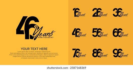 Anniversary logo set vector design, black color for celebration event