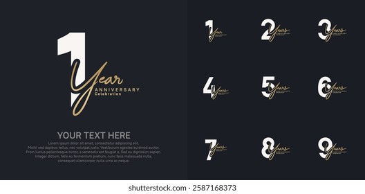 Anniversary logo set vector design, brown and white color for celebration event