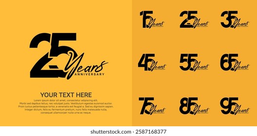 Anniversary logo set vector design, black color for celebration event