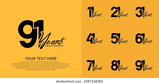 Anniversary logo set vector design, black color for celebration event