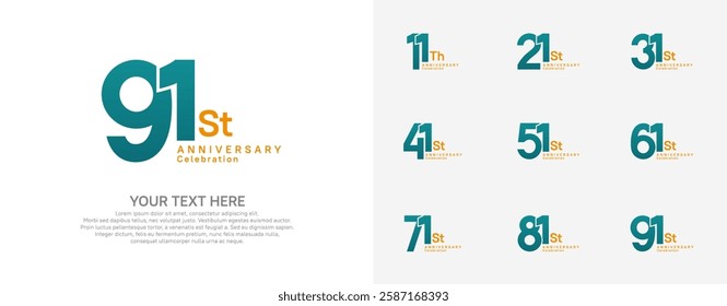 Anniversary logo set vector design, green and orange color for celebration event